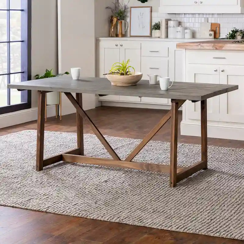 Mesa de comedor rústica con caballete de madera maciza de 72 pulgadas