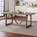 Mesa de comedor rústica con caballete de madera maciza de 72 pulgadas