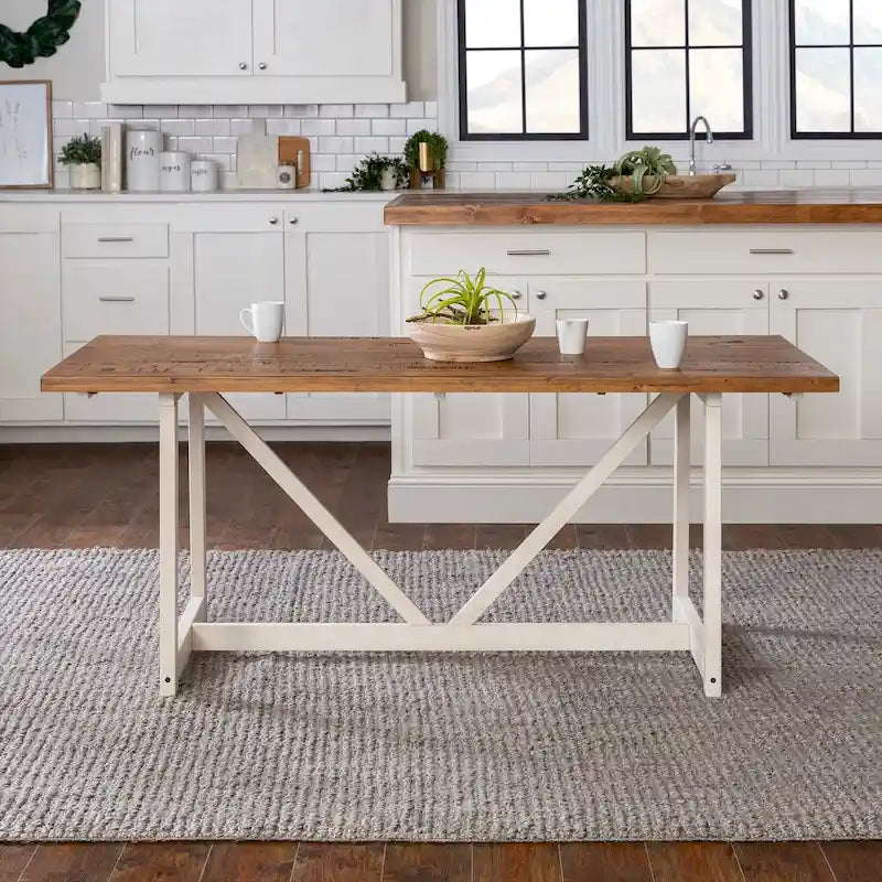 Mesa de comedor rústica con caballete de madera maciza de 72 pulgadas