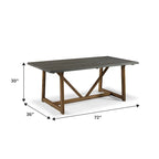 Mesa de comedor rústica con caballete de madera maciza de 72 pulgadas