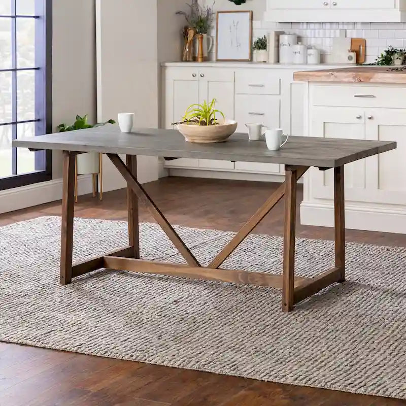 Mesa de comedor rústica con caballete de madera maciza de 72 pulgadas