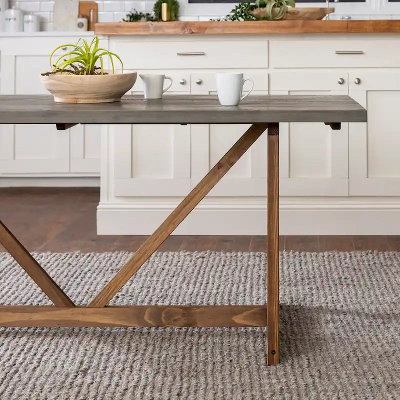 Mesa de comedor rústica con caballete de madera maciza de 72 pulgadas
