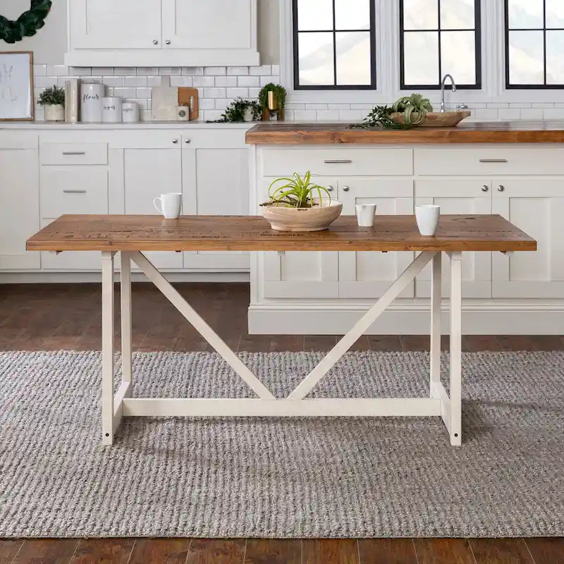 Mesa de comedor rústica con caballete de madera maciza de 72 pulgadas