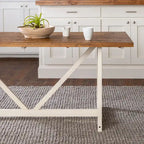 Mesa de comedor rústica con caballete de madera maciza de 72 pulgadas