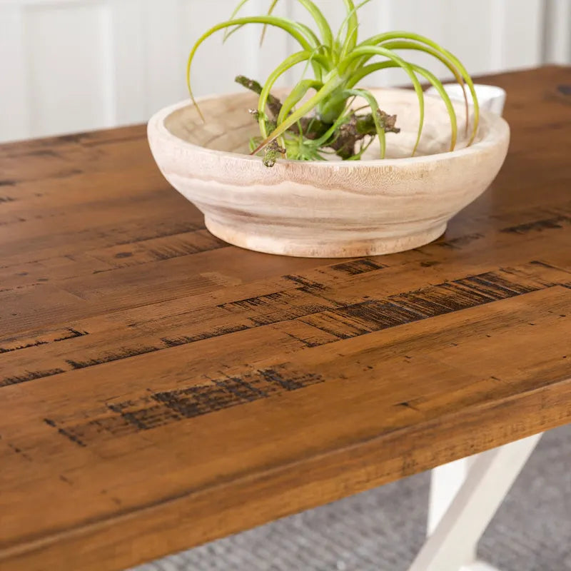 Mesa de comedor rústica con caballete de madera maciza de 72 pulgadas