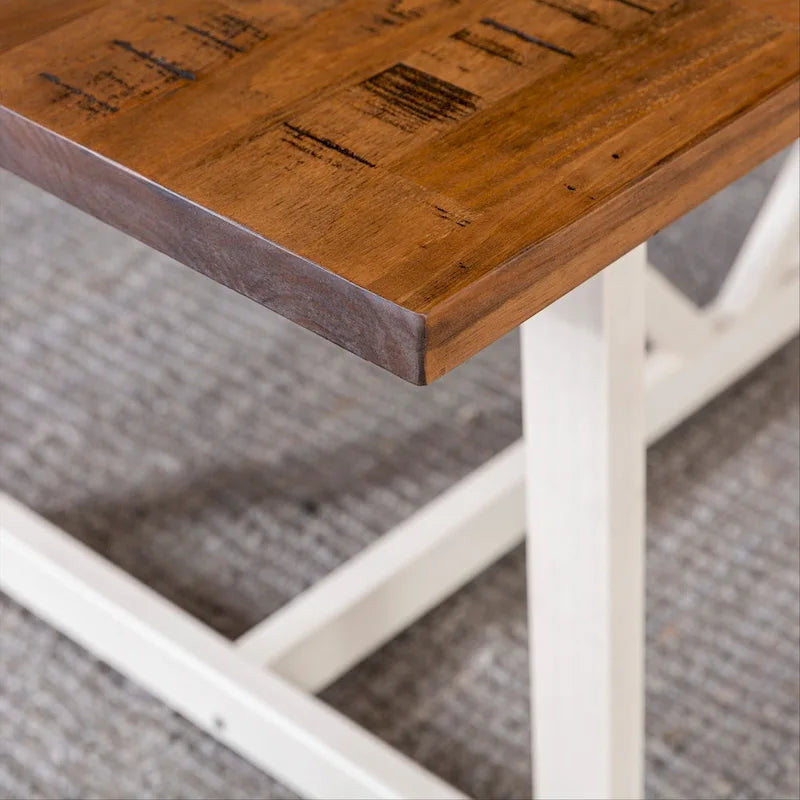 Mesa de comedor rústica con caballete de madera maciza de 72 pulgadas