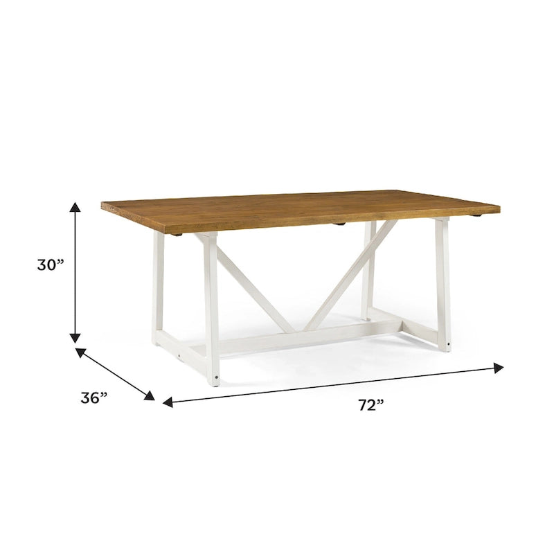 Mesa de comedor rústica con caballete de madera maciza de 72 pulgadas