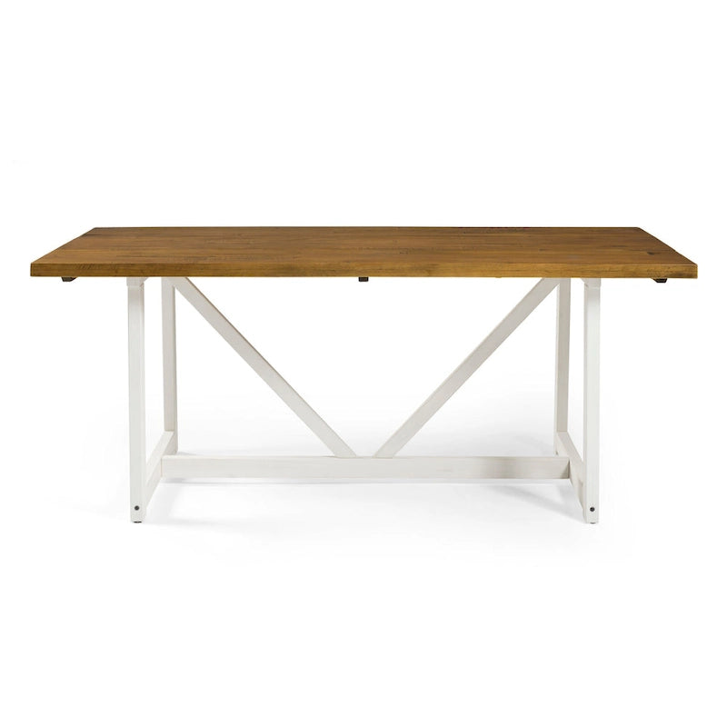 Mesa de comedor rústica con caballete de madera maciza de 72 pulgadas