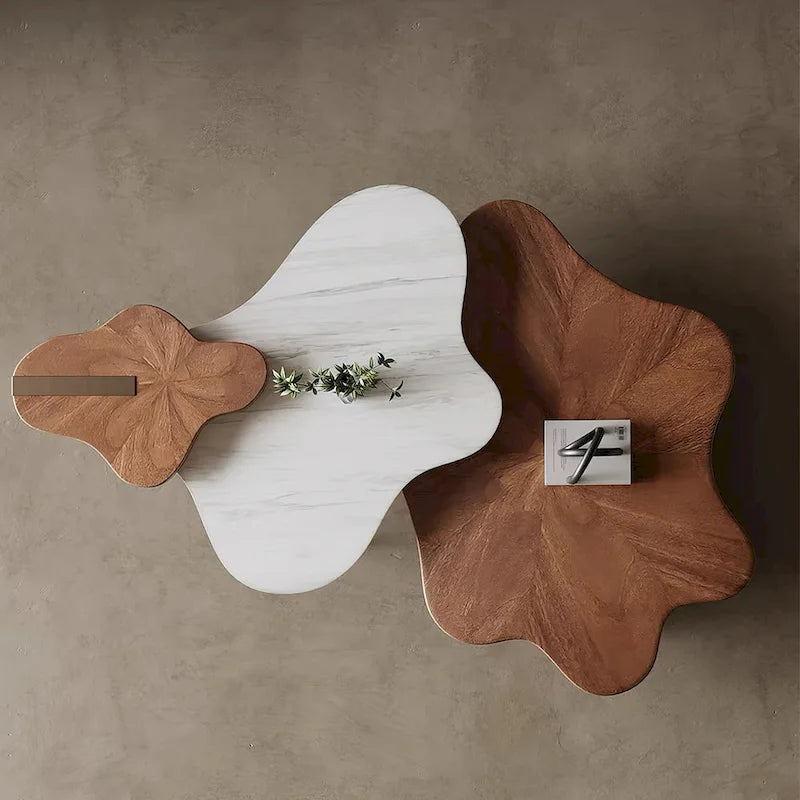 Mesa de centro moderna y elegante de madera maciza con forma de nube, juego de 3 mesas nido