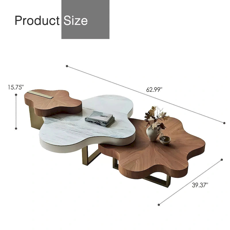 Mesa de centro moderna y elegante de madera maciza con forma de nube, juego de 3 mesas nido