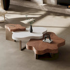 Mesa de centro moderna y elegante de madera maciza con forma de nube, juego de 3 mesas nido