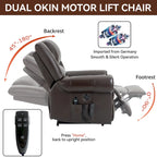 Sillón reclinable elevador eléctrico de piel auténtica con masaje y calor lumbar, puertos USB