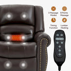 Sillón reclinable elevador eléctrico de piel auténtica con masaje y calor lumbar, puertos USB