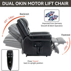 Sillón reclinable elevador eléctrico de piel auténtica con masaje y calor lumbar, puertos USB