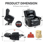 Sillón reclinable elevador eléctrico de piel auténtica con masaje y calor lumbar, puertos USB
