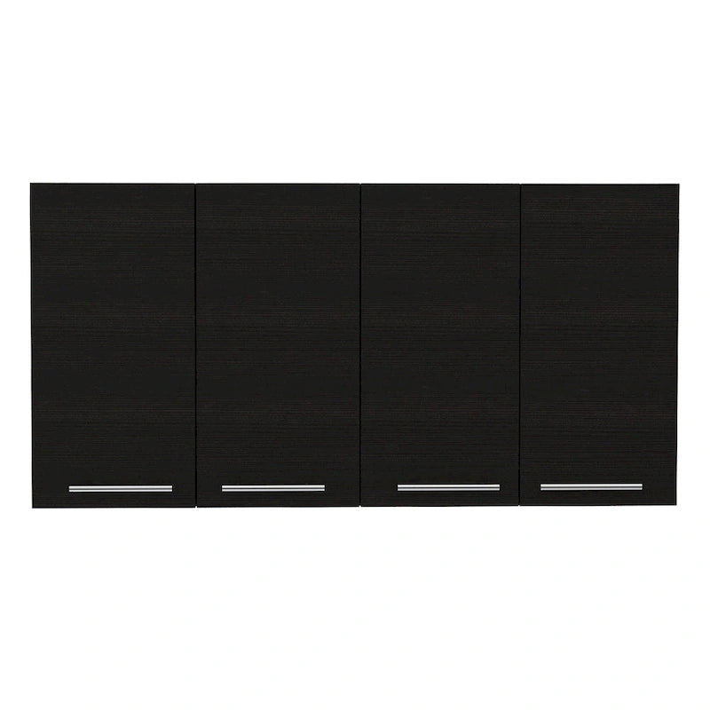 47 Armario decorativo de pared de madera negra con cuatro puertas