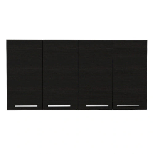 47 Armario decorativo de pared de madera negra con cuatro puertas