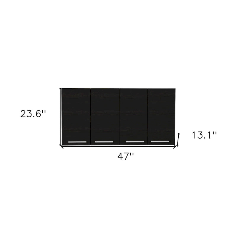 47 Armario decorativo de pared de madera negra con cuatro puertas
