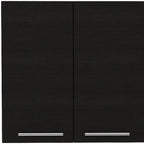 47 Armario decorativo de pared de madera negra con cuatro puertas
