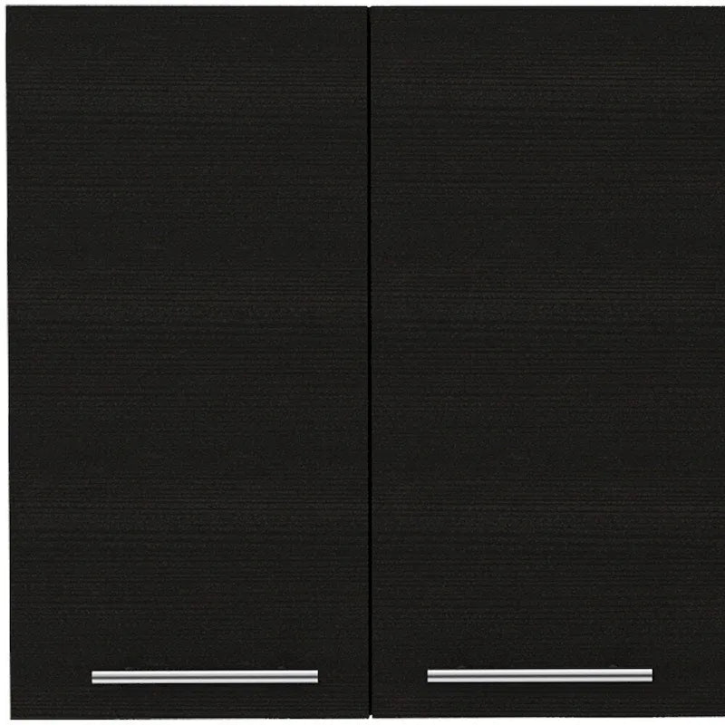 47 Armario decorativo de pared de madera negra con cuatro puertas