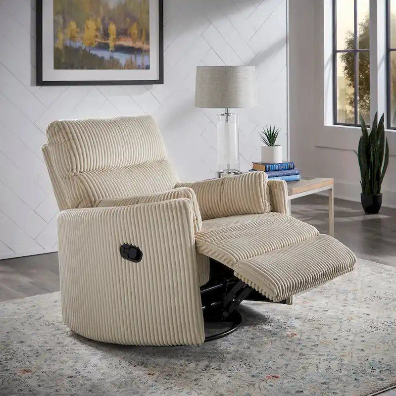 Sillón Reclinable Giratorio y Planeador Manual de Pana de Peluche