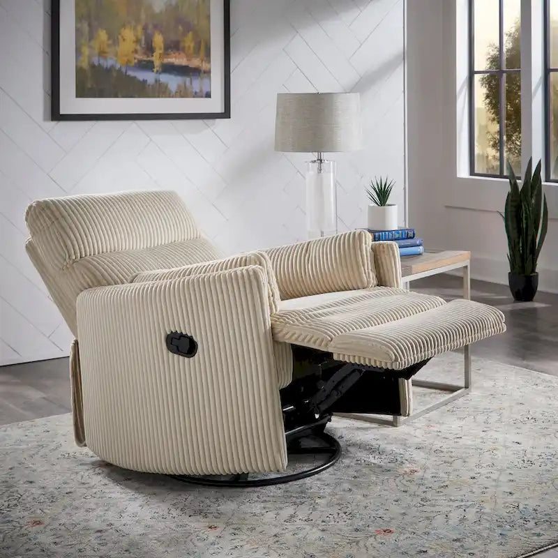 Sillón Reclinable Giratorio y Planeador Manual de Pana de Peluche