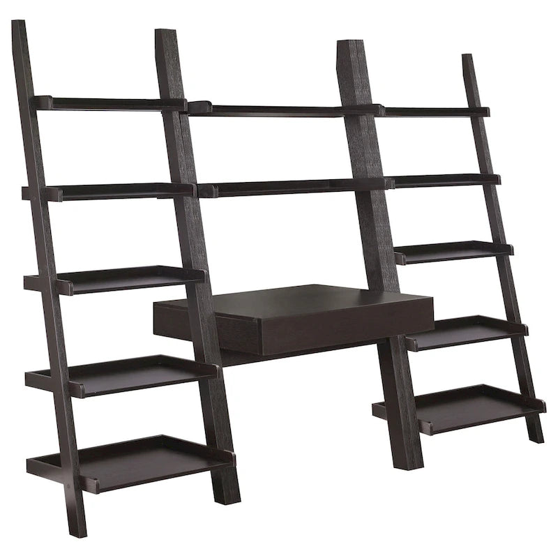 Api 3 Piece Angular Ladder Desk Set, 1 Drawer, 12 Shelves, Cappuccino Brown
