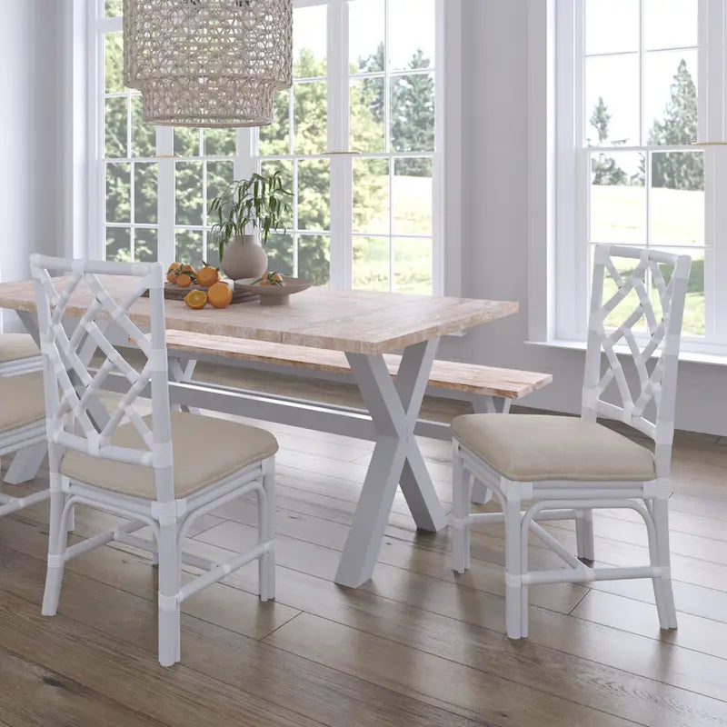 Natural Rattan Handmade Chippendale Cushioned Dining Chairs by 
