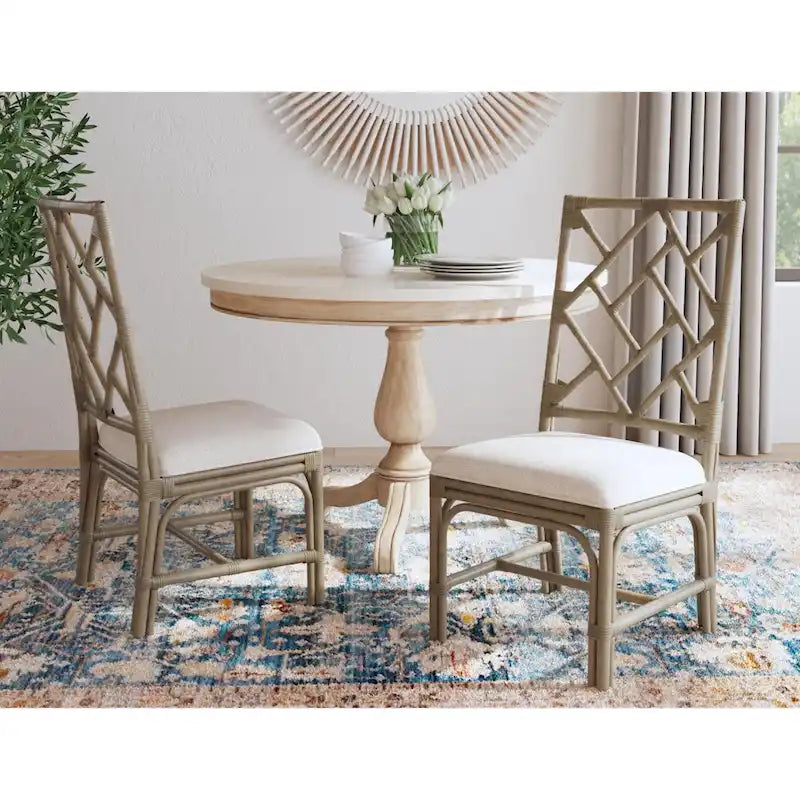 Sillas de comedor tapizadas Chippendale hechas a mano en ratán natural por