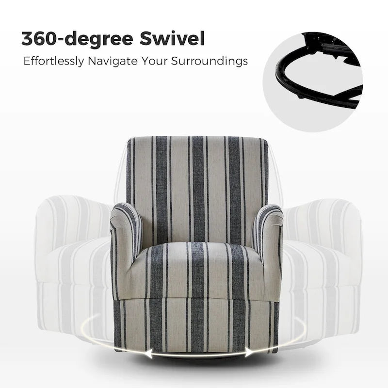 Sillón giratorio tradicional Pancy con diseño de rayas jacobeas