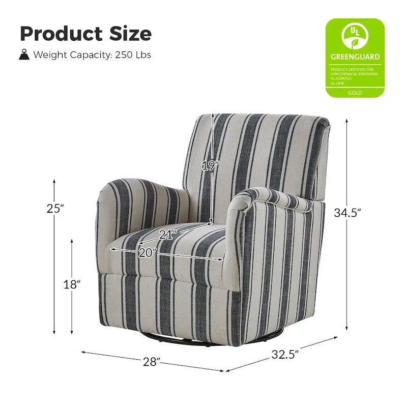 Sillón giratorio tradicional Pancy con diseño de rayas jacobeas
