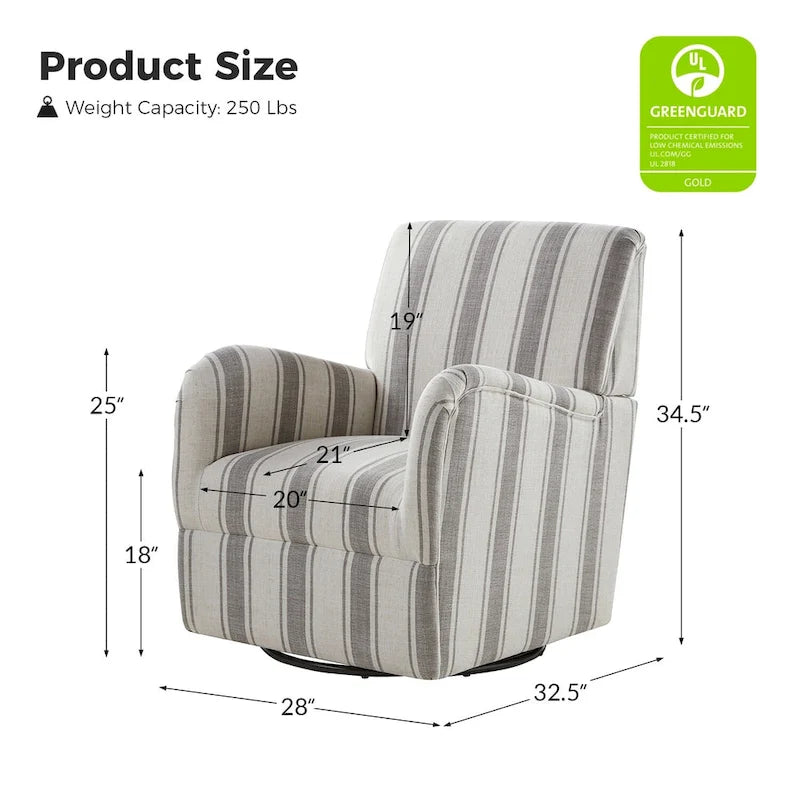 Sillón giratorio tradicional Pancy con diseño de rayas jacobeas