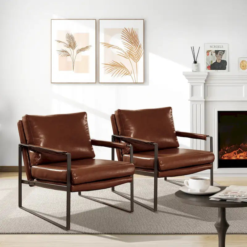  Modern Faux Leather Accent Chairs Set of 2