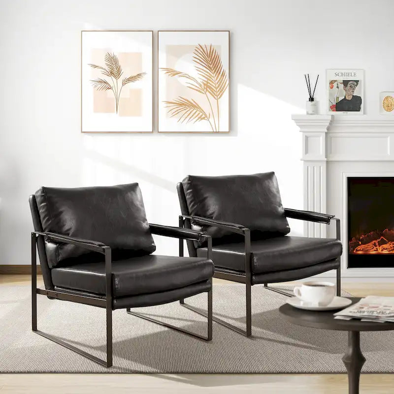 Juego de 2 sillones decorativos modernos de piel sintética