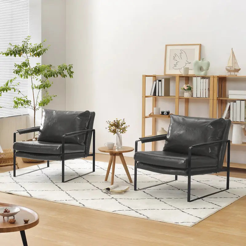 Juego de 2 sillones decorativos modernos de piel sintética