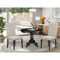  3 Piece Dining Table Set Contains a Round Dining Table and 2 Linen Fabric Parson Chairs, (Finish Options)