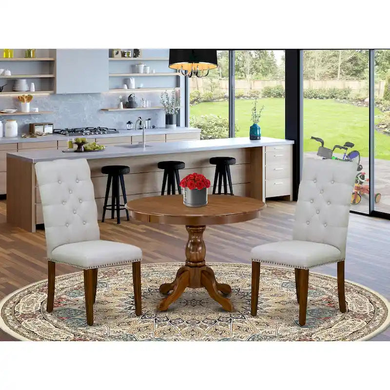 Juego de comedor de 3 piezas que incluye una mesa de comedor redonda y 2 sillas Parson de lino, (Opciones de acabado)