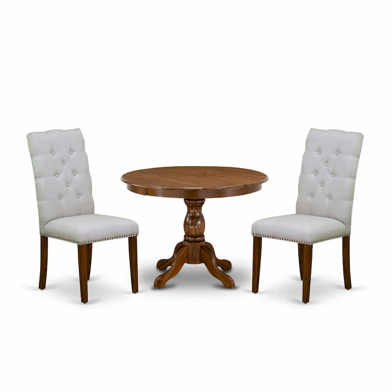 Juego de comedor de 3 piezas que incluye una mesa de comedor redonda y 2 sillas Parson de lino, (Opciones de acabado)