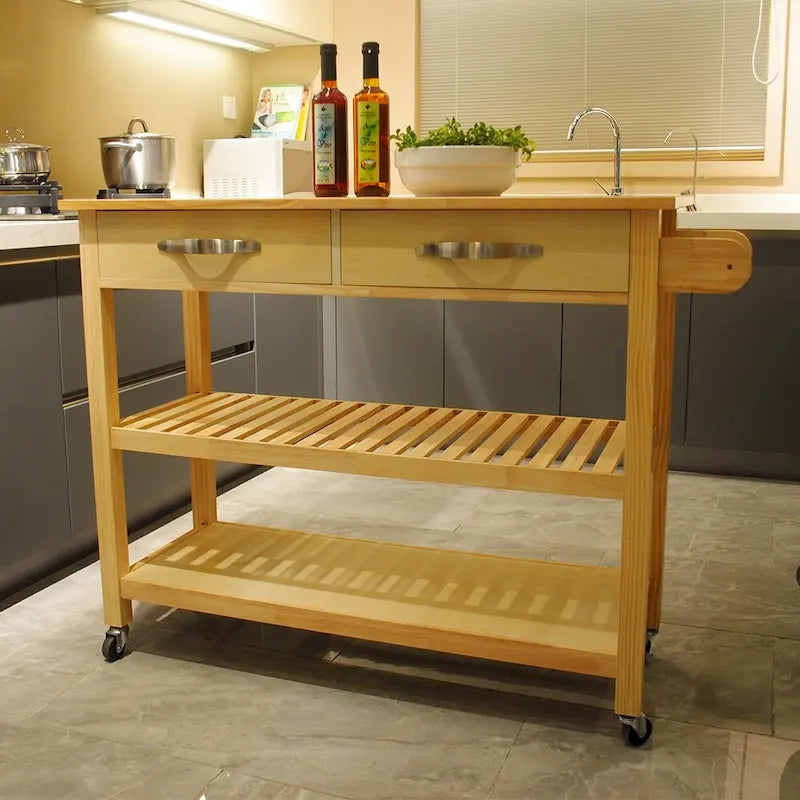 Isla de cocina rodante de madera de 45", carro de almacenamiento utilitario con 2 cajones y toallero