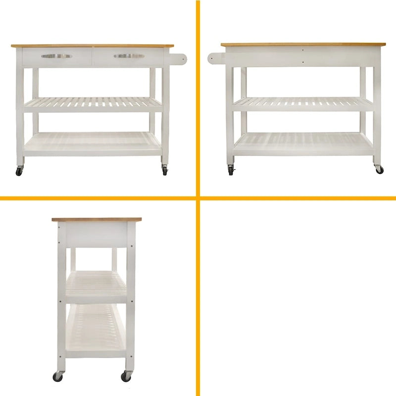 Isla de cocina rodante de madera de 45", carro de almacenamiento utilitario con 2 cajones y toallero