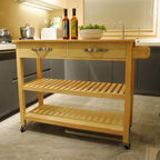 Isla de cocina rodante de madera de 45", carro de almacenamiento utilitario con 2 cajones y toallero