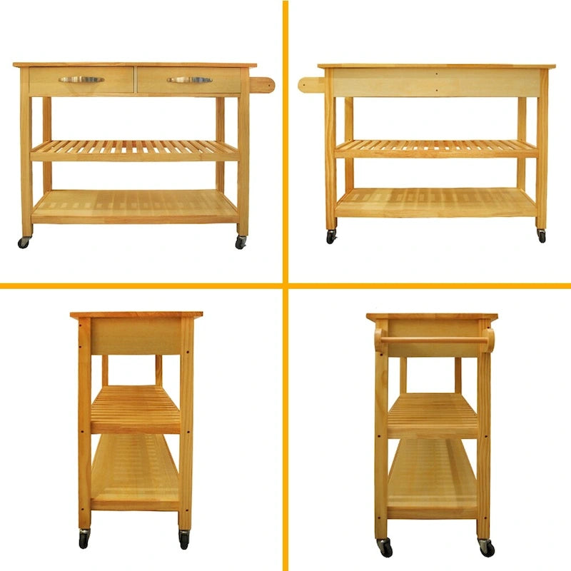 Isla de cocina rodante de madera de 45", carro de almacenamiento utilitario con 2 cajones y toallero