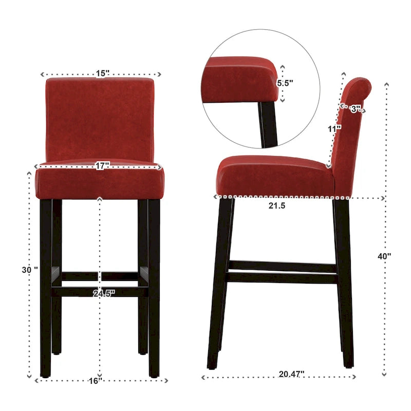 Taburetes de bar altos de piel sintética roja (juego de 2)