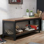 Maua Rustic Reclaimed Oak Metal Storage Entryway Bench by 