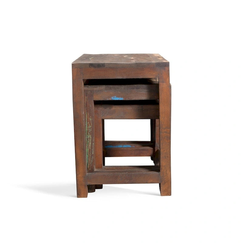 Mesas nido de madera vieja recuperada hechas a mano, juego de 3 (India) - 20 x 16 x 24
