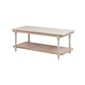 Mesa de centro de madera y ratán - Decapado en blanco