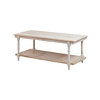 Mesa de centro de madera y ratán - Decapado en blanco