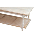 Mesa de centro de madera y ratán - Decapado en blanco