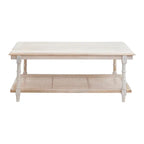 Mesa de centro de madera y ratán - Decapado en blanco