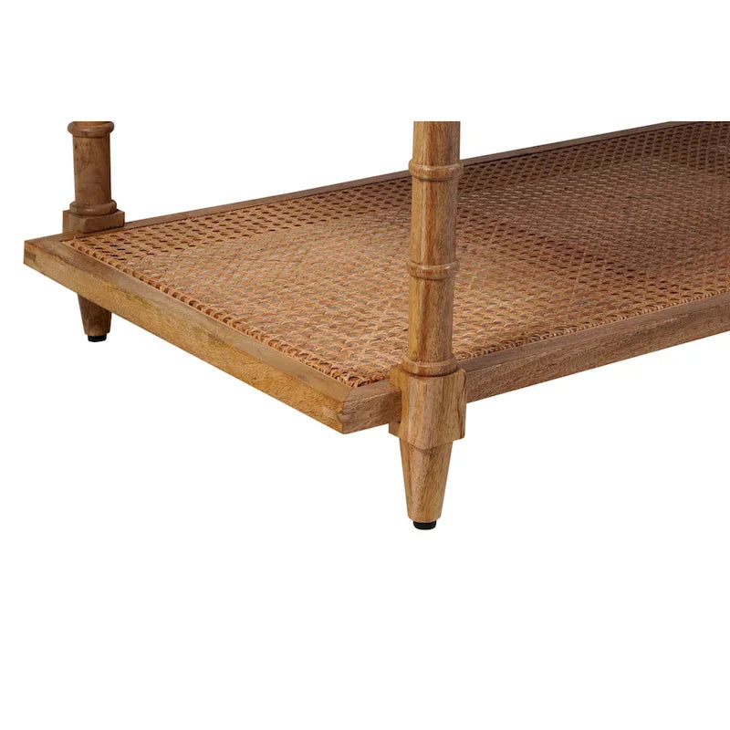 Mesa de centro de madera y ratán - Decapado en blanco